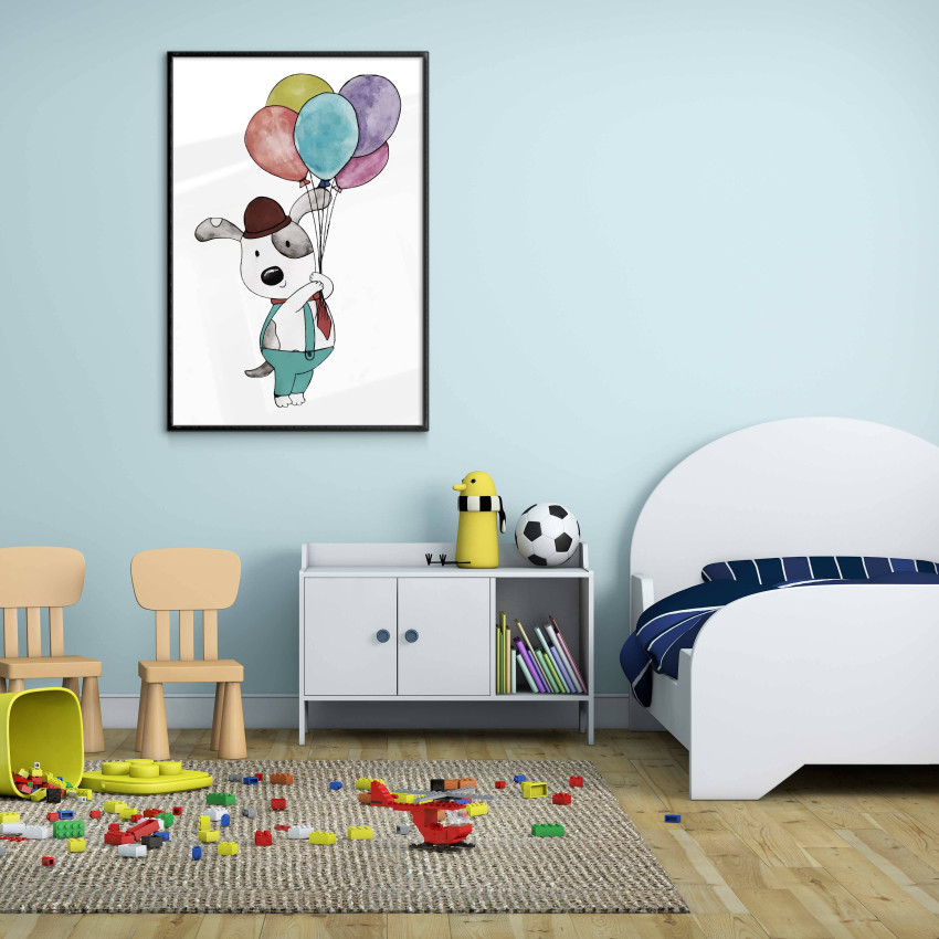 Cute Dog with Balloons - Kids Room Poster 