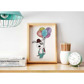 Cute Dog with Balloons - Kids Room Poster 