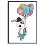 Cute Dog with Balloons - Kids Room Poster 