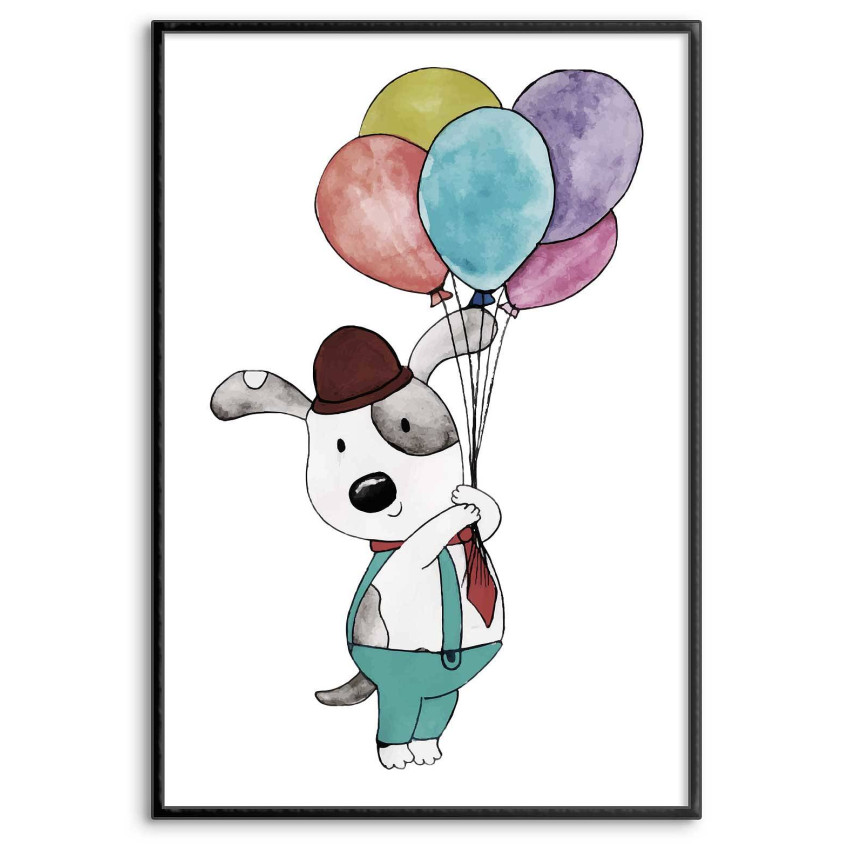 Cute Dog with Balloons - Kids Room Poster 