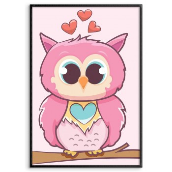 Cute Owl and Hearts - Baby Room Poster 