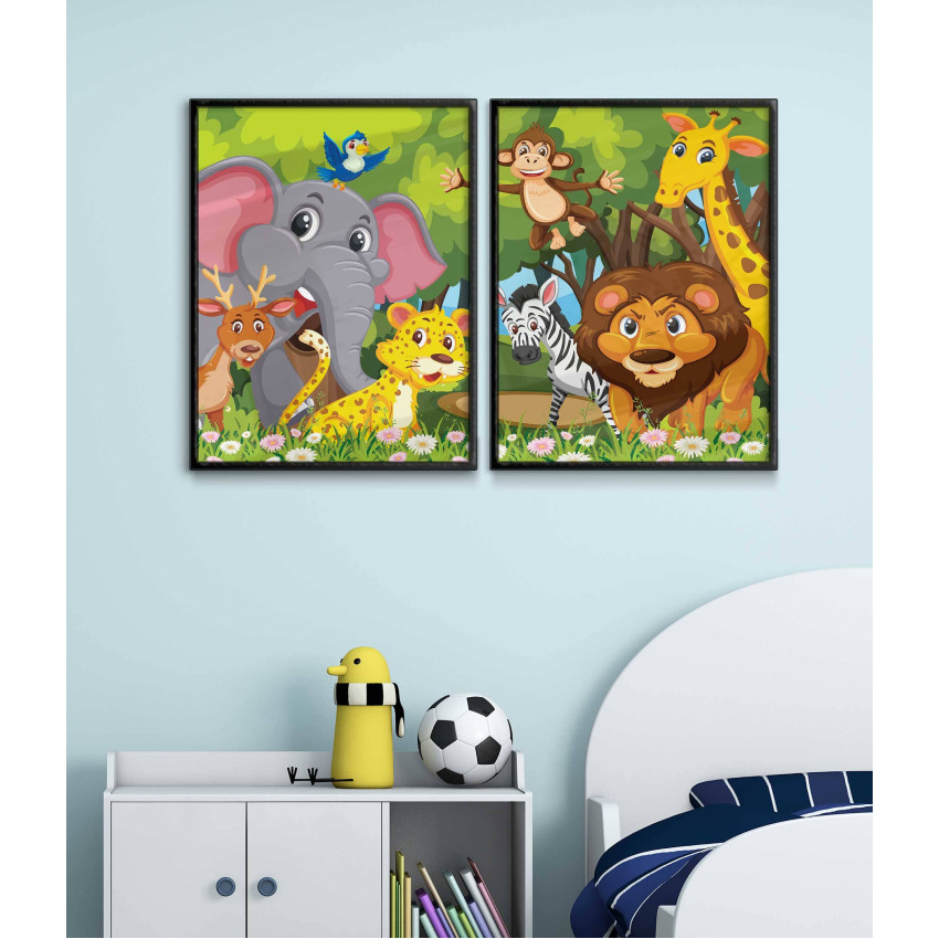 Cute Animals in the Jungle - Kids Room Poster set