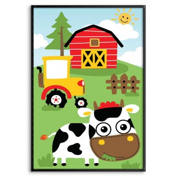 Cute Cow and Farm - Baby Room Poster