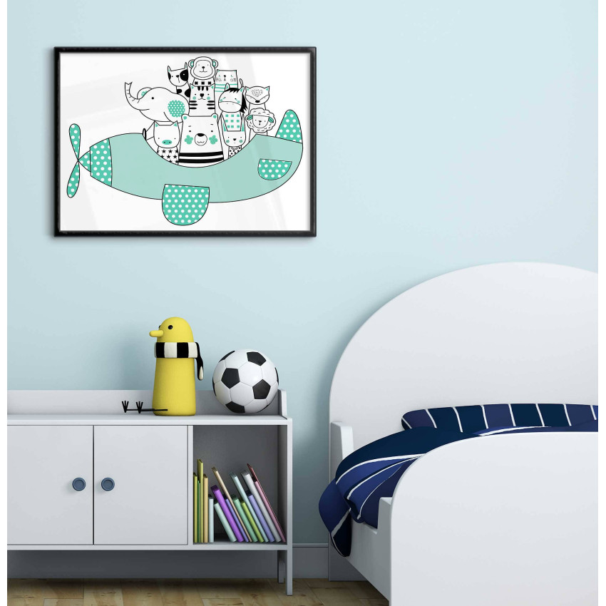 Cute Animals in an Airplane - Kids Room Poster 