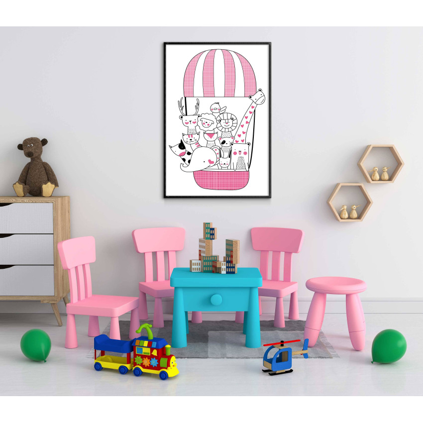 Cute Animals in a Hot Air Balloon - Kids Room Poster 