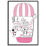 Cute Animals in a Hot Air Balloon - Kids Room Poster 