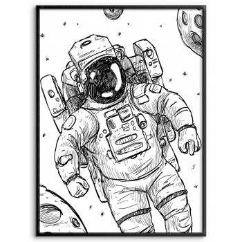 Astronaut Illustration - Enkel Svartvit Poster