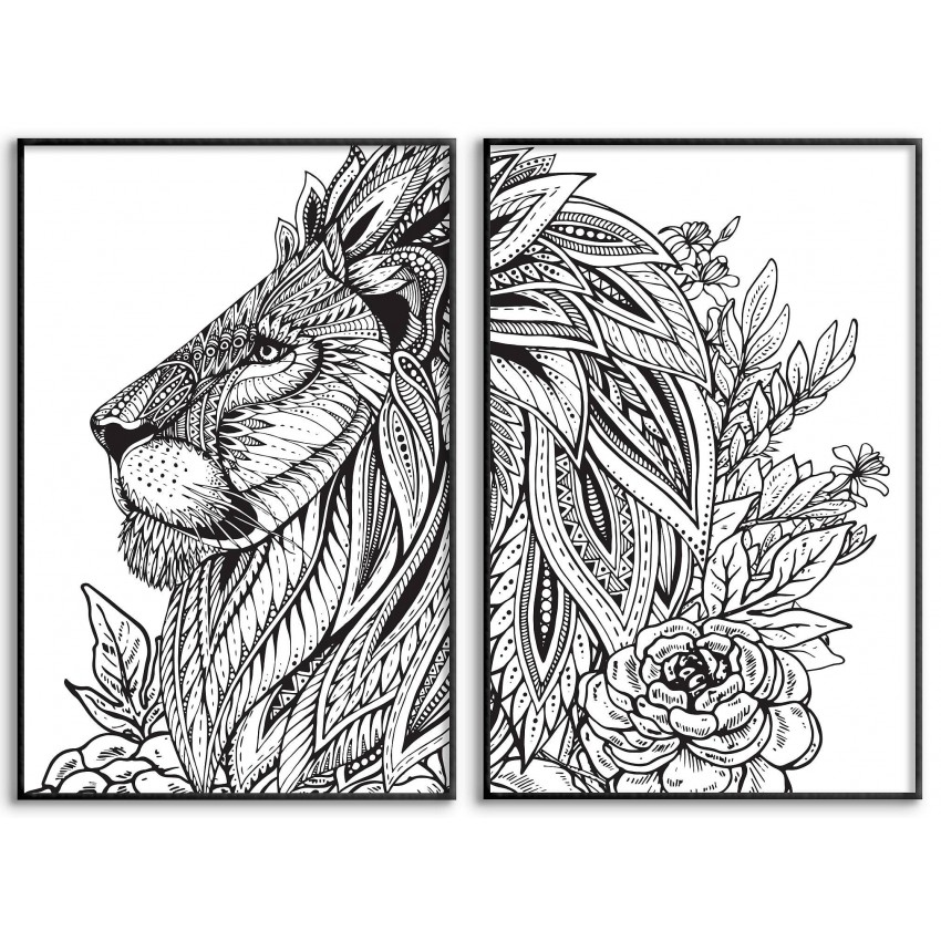 Lejon Illustration - Två Svartvita Planscher