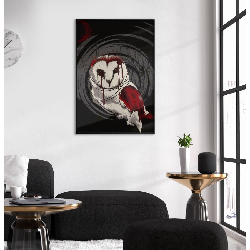 Owl - Black and White / Red Poster