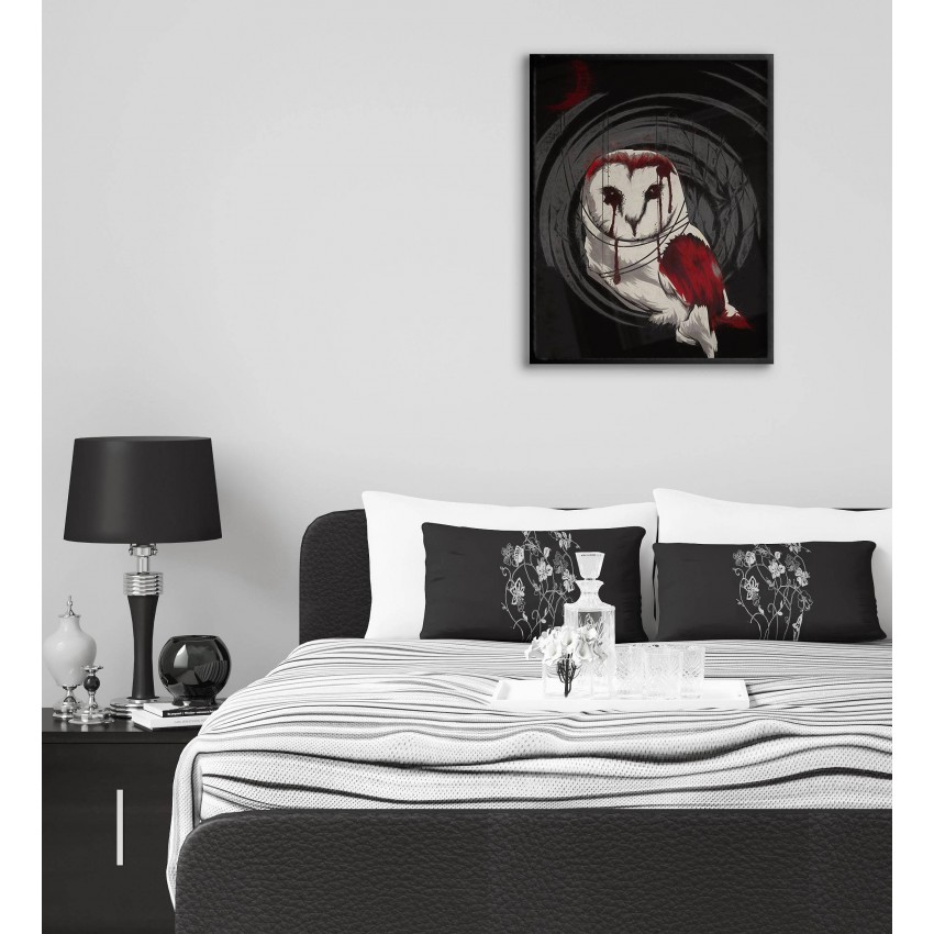 Owl - Black and White / Red Poster