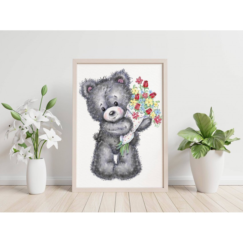Teddybear with Flowers - Simple & Cute Poster 