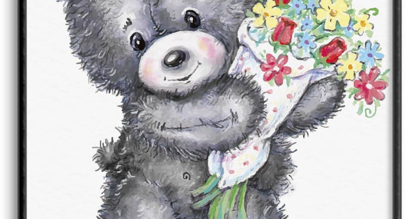 Teddybear with Flowers Simple Cute Poster