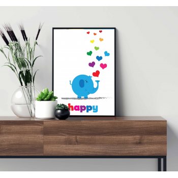 Cute Baby Elephant & Hearts - Simple Poster 
