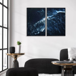 Skummande vågor & vatten - Blå tavla i två delar