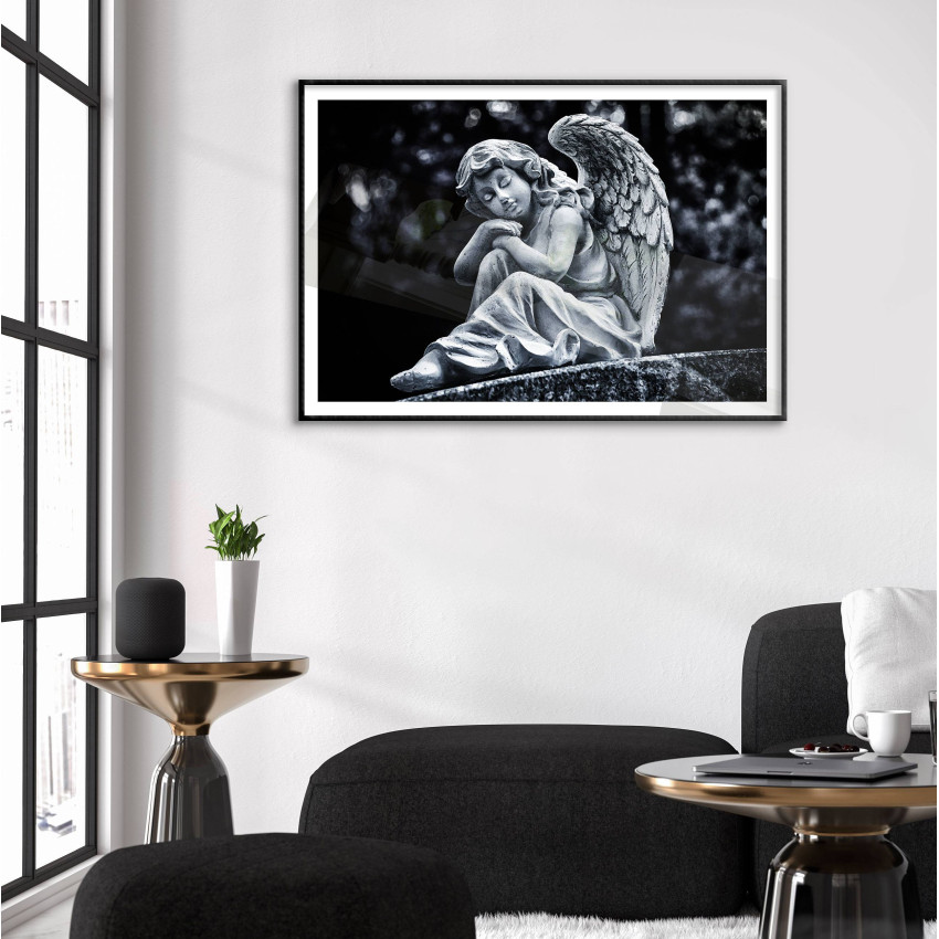 Girl angel statue - Black and white poster