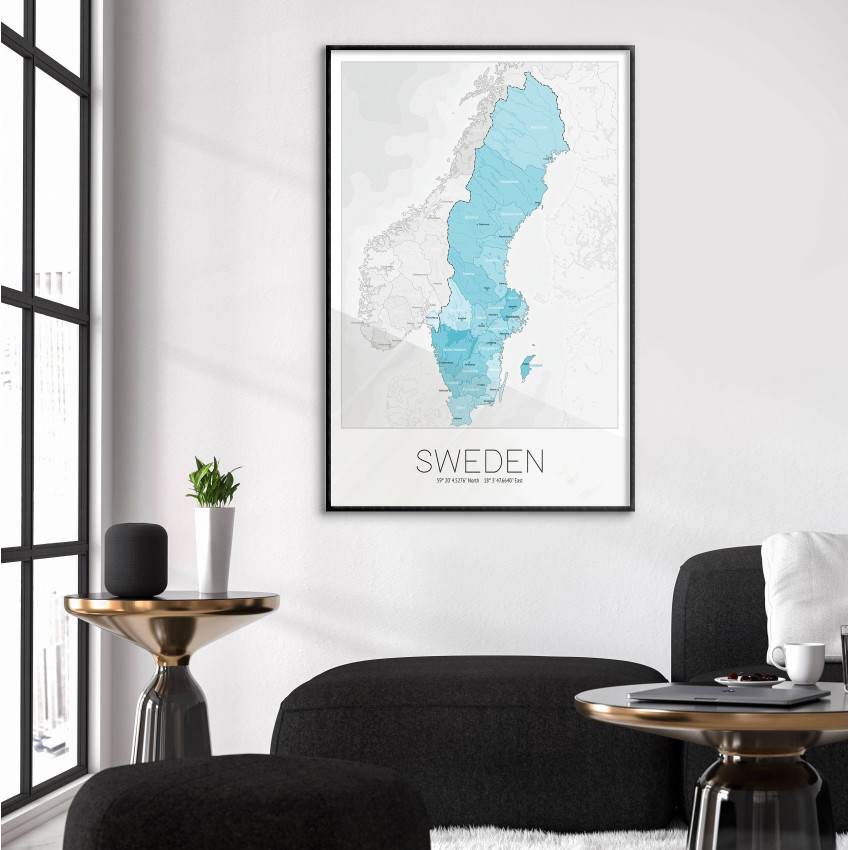 Map of Sweden - Stylish poster