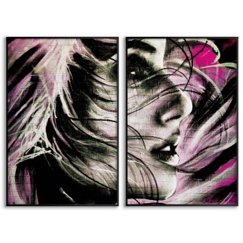 Kvinna i profil - Abstrakt målning - Tavla i två delar