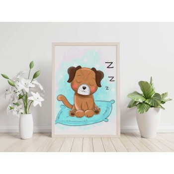 Sleeping dog illustration - Kids room poster 