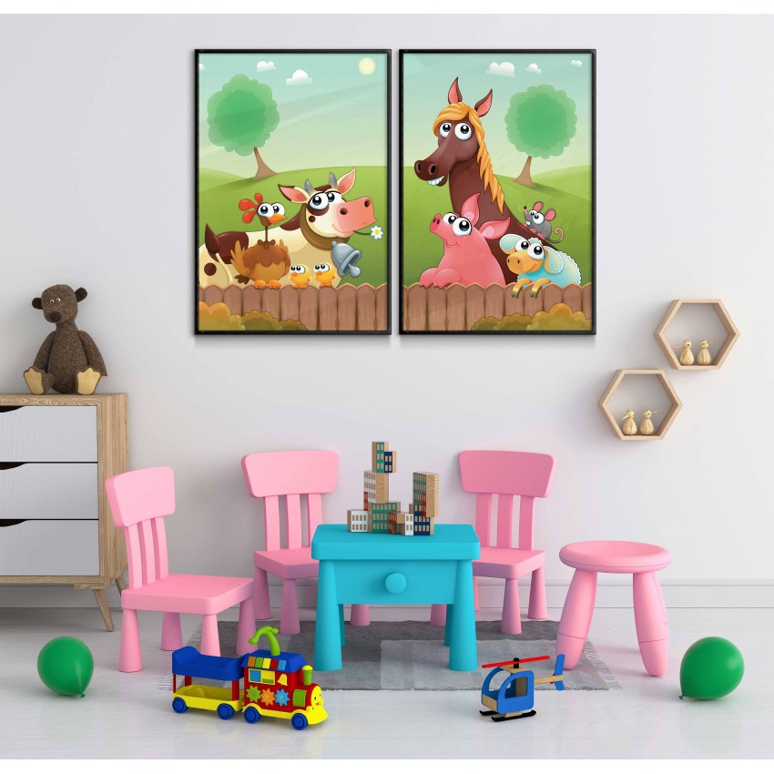 Cute animals by the farm - Two piece poster