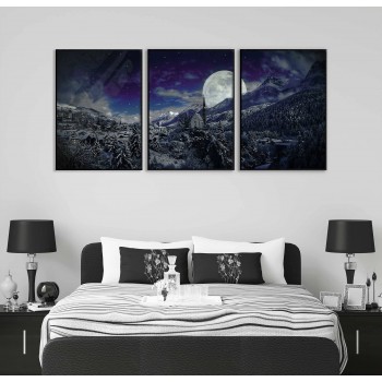 Sagolikt vinterlandskap - Stor tredelad tavla Sagolikt vinterlandskap - Stor tredelad tavla