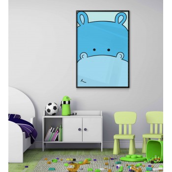 Kids Poster - Cute blue hippo