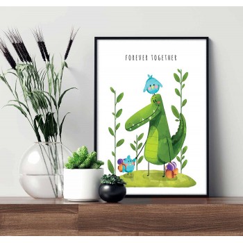 Krokodil & fåglar - Forever together barntavla Krokodil & fåglar - Forever together barntavla