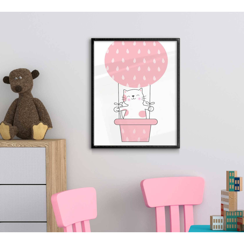 Kitten in air balloon - Cute kids poster