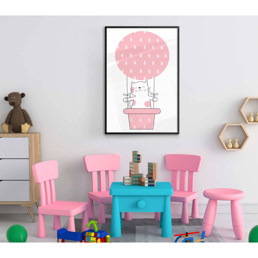 Kitten in air balloon - Cute kids poster