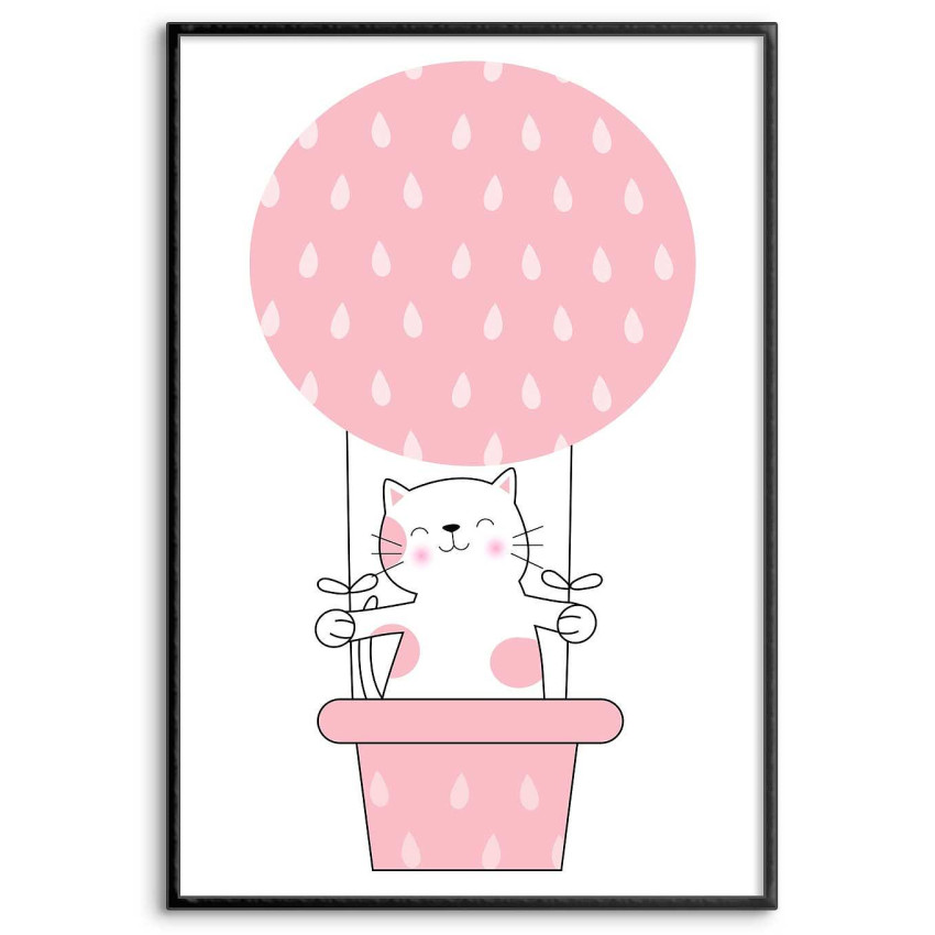Kitten in air balloon - Cute kids poster
