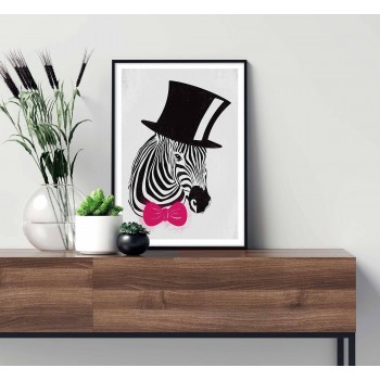 Zebra with hat - Black & white poster