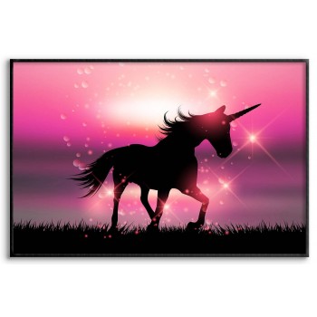 Unicorn i silhuett - Enkel rosa poster