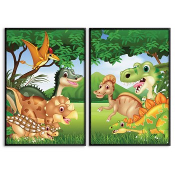 Happy & cute dinosaurs - Two piece poster