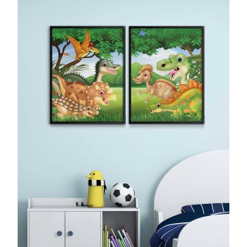Happy & cute dinosaurs - Two piece poster