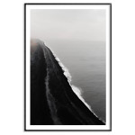 Black and white photo of beach and waves