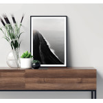 Black and white photo of beach and waves