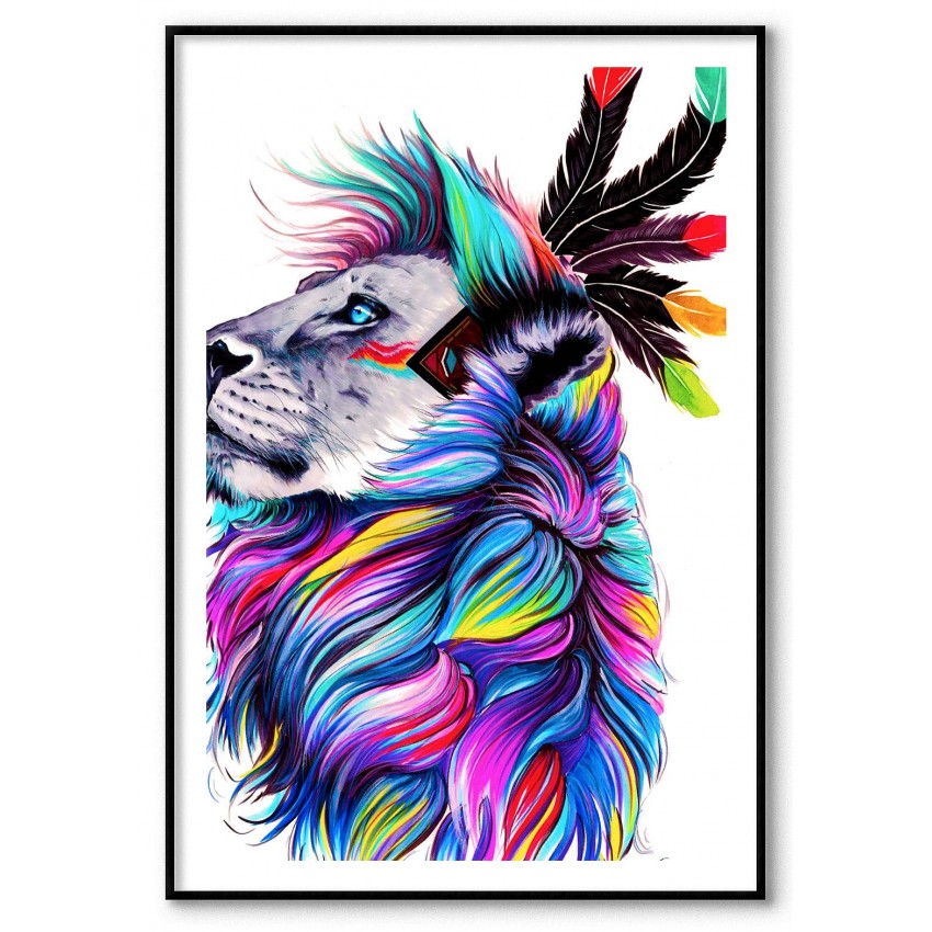 Lion illustration - Colorful poster