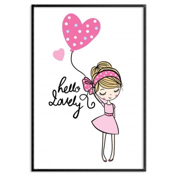 Cute girl with heart balloons - Poster