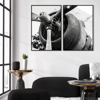 Abstrakt Flygplansmotor - Svartvita posters