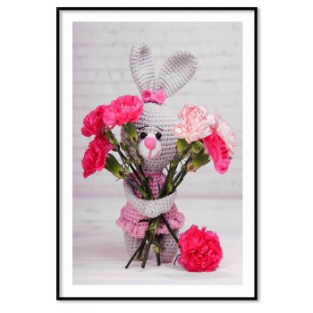 Rabbit & red roses - Cute poster