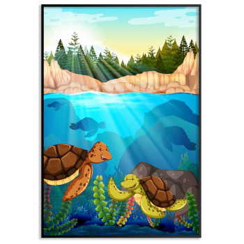 Söta & tecknade sköldpaddor - Färgglad barntavla