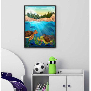 Söta & tecknade sköldpaddor - Färgglad barntavla