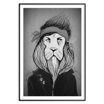Lejon med attityd - Svartvit illustration