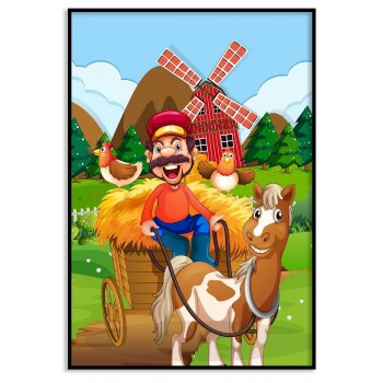 Glad bonde - Färgglad tecknad barntavla Glad bonde - Färgglad tecknad barntavla