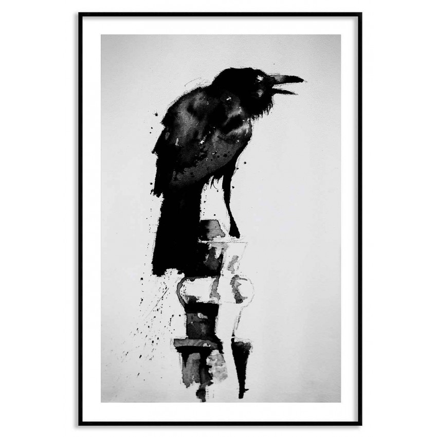 Crow illustration - Black and white poster