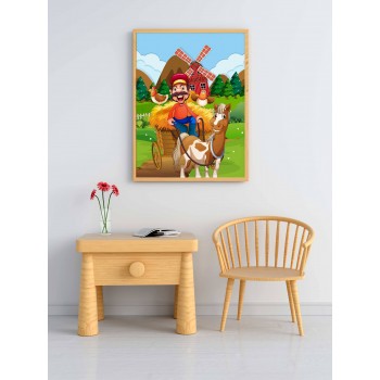 Glad bonde - Färgglad tecknad barntavla Glad bonde - Färgglad tecknad barntavla