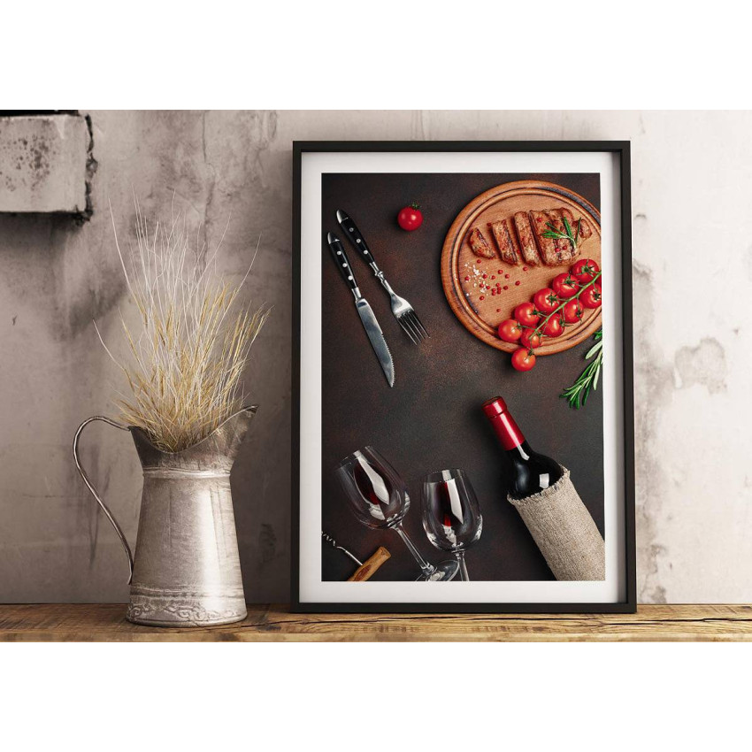 Wine, tomatos and meat - Kitchen poster