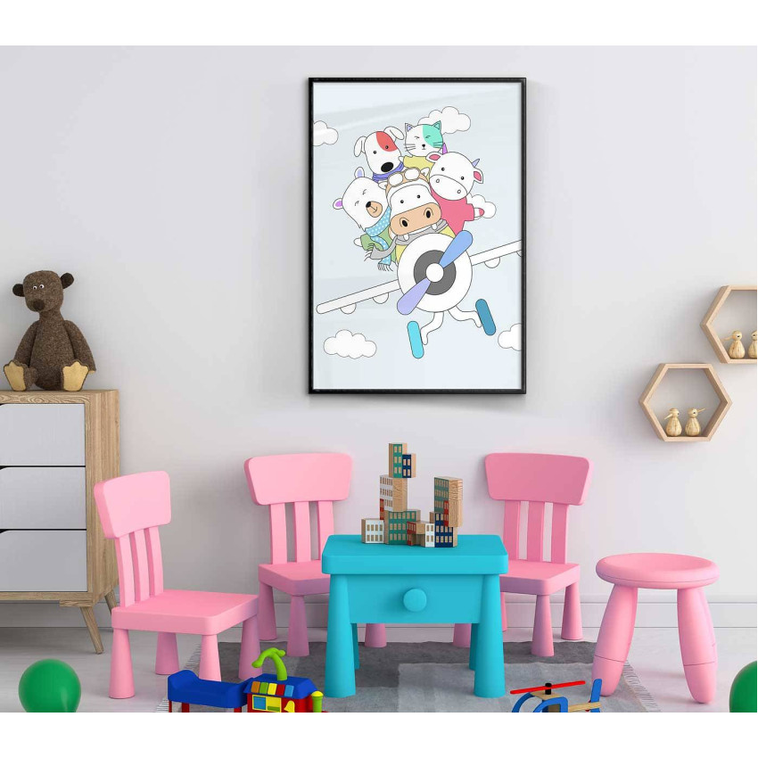 Cute animals in a classic aircraft - Poster