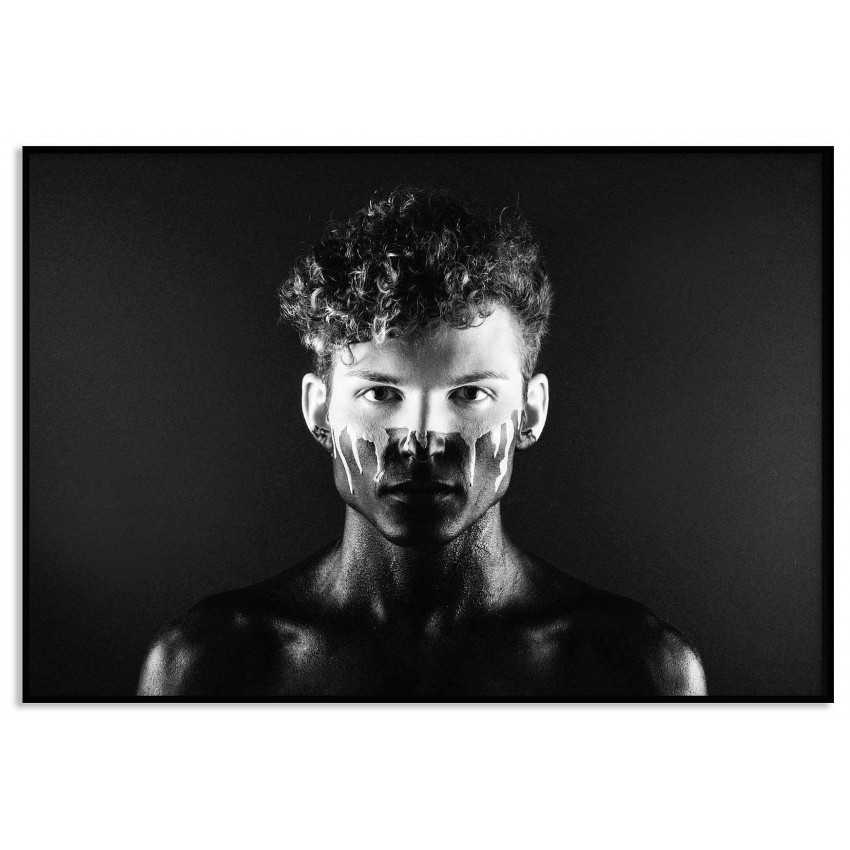 Man with facial paint - Dark black and white poster