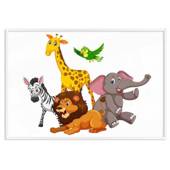 Glada djur - Färgstark barntavla 40x50 cm Glada djur - Färgstark barntavla 40x50 cm
