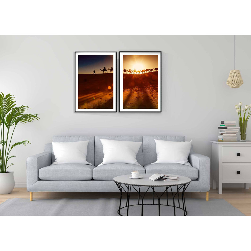 Camels in the desert - Exotic poster in two pieces